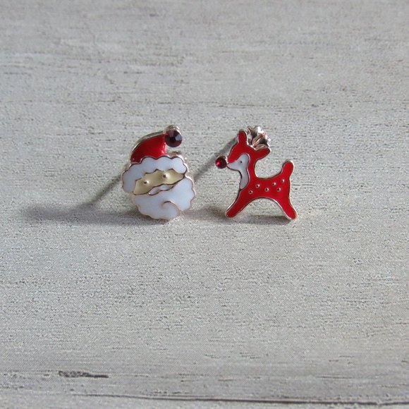 Santa Claus Rudolph Christmas earrings Season Greeting Happy Holidays - Picture 2 of 11